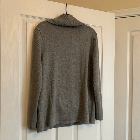 KARL LAGERFELD Sparkly Gray Cowl Turtleneck Sweater with Drawstrings and Pockets - Picture 8 of 8